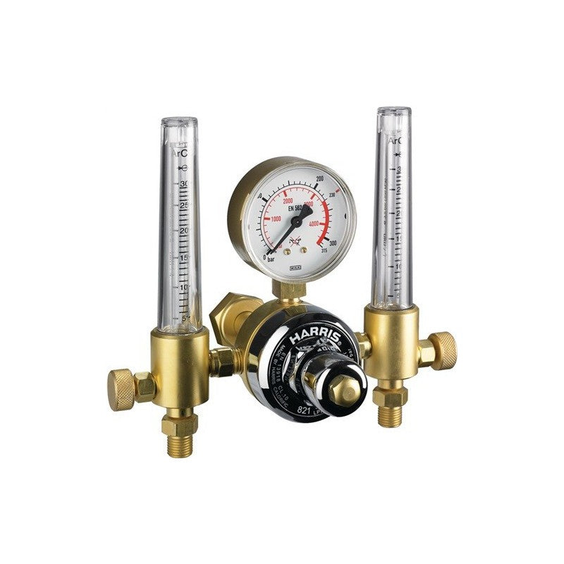 RIDUTTORE DI PRESSIONE MONOSTADIO DI PRECISIONE PER ARGON HARRIS (Mod. 821) A 2 VIE CON 2 FLUSSOMETRI