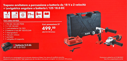 Kit Flex 18V — Trapano a Percussione + Smerigliatrice Angolare + 2 Batterie 5,0Ah