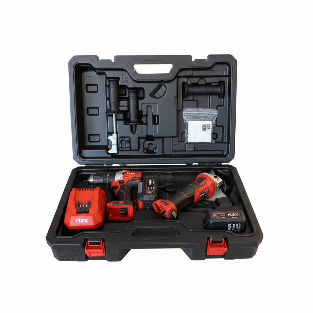 Kit Flex 18V — Trapano a Percussione + Smerigliatrice Angolare + 2 Batterie 5,0Ah