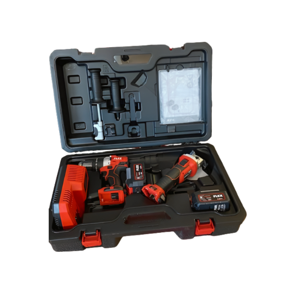 SUPER OFFERTA ULTIMI PEZZI KIT FLEX TRAPANO A PERCUSSIONE E AVVITATOREA A IMPULSI BATTERIA + SMERIGLIATRICE ANGOLARE A BATTERIA E 2 BATTERIE 5,0Ah 18 V.