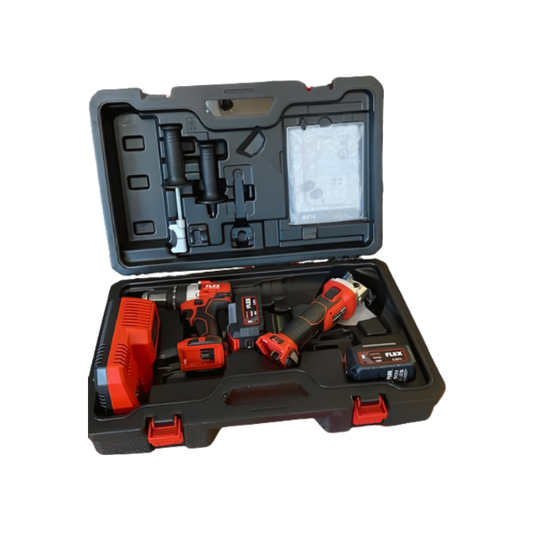 SUPER OFFERTA ULTIMI PEZZI KIT FLEX TRAPANO A PERCUSSIONE E AVVITATOREA A IMPULSI BATTERIA + SMERIGLIATRICE ANGOLARE A BATTERIA E 2 BATTERIE 5,0Ah 18 V.